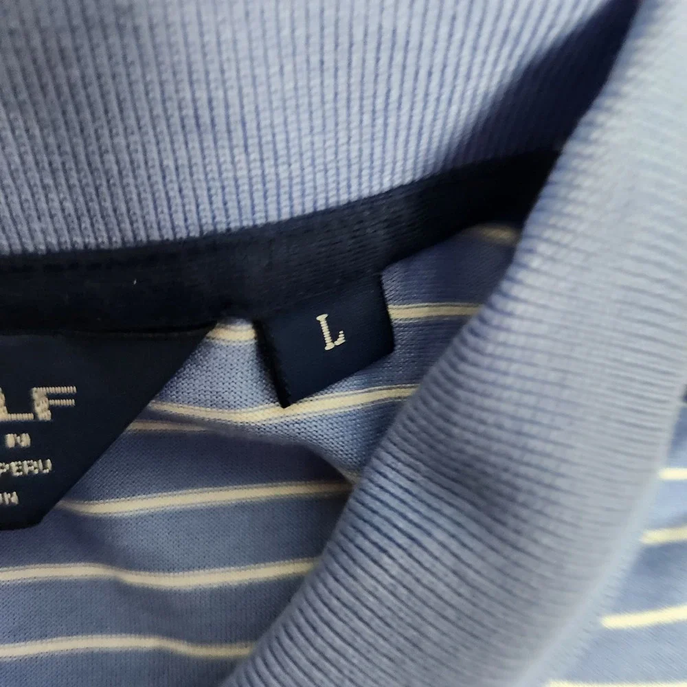 Polo Golf Ralph Lauren Polo Shirt Men L Blue White Stripe Pima Cotton‎ Pullove
